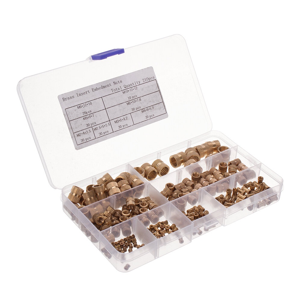 Suleve MXBN4 210pcs M2~M10 Metric Threaded Brass Knurl Nuts Round Insert Embedment Nut Assortment Set - Image 2