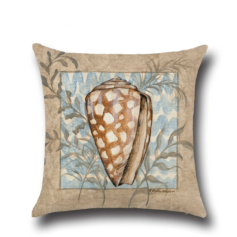 Conch Seahorse Seashell Cushion Cover 45*45cm Cotton Linen Wedding Decor Throw Pillow Case - 01 - Image 2