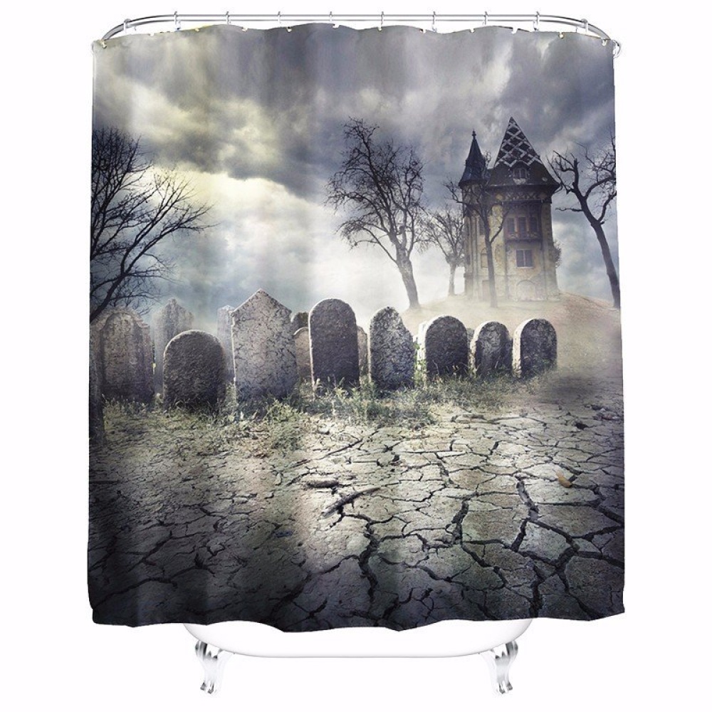 180x180cm  Haunted House Polyester Shower Curtain Bathroom Decor with 12 Hooks - Image 2