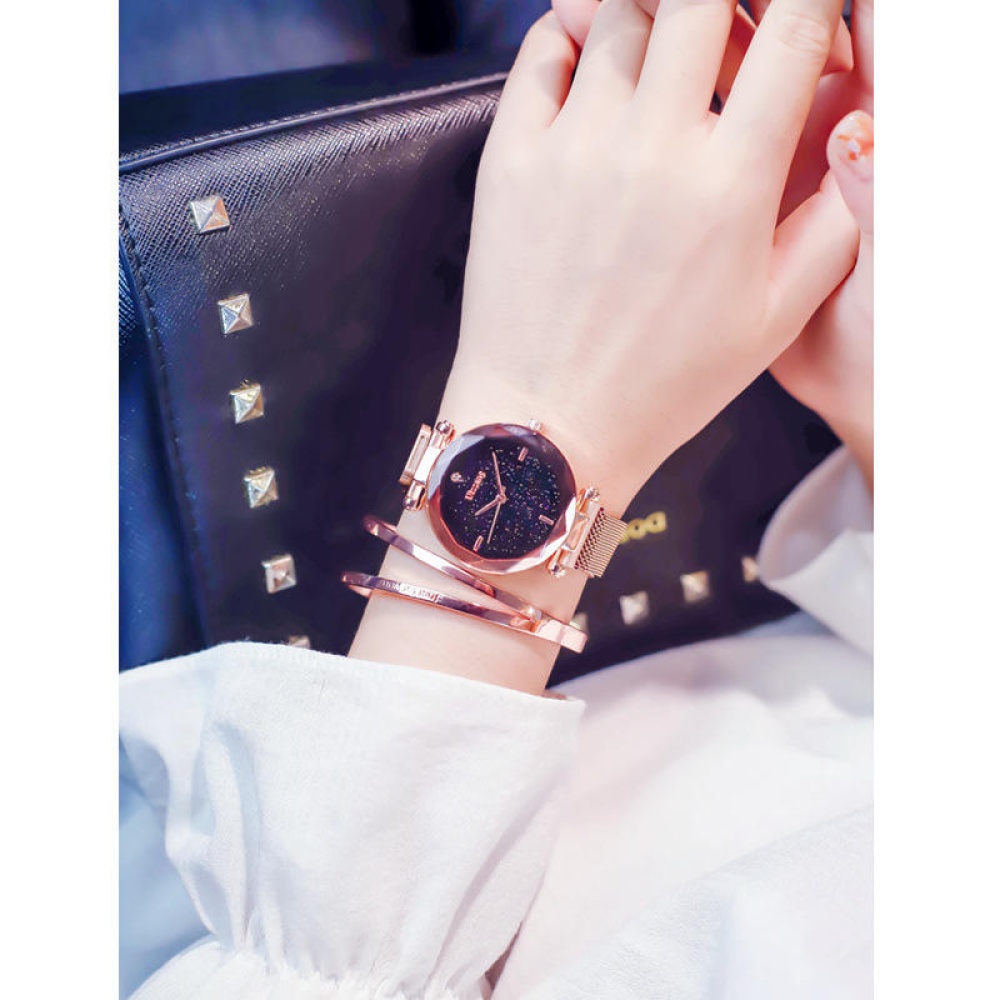 Luxury Clock Magnet Buckle Watch Diamond Watches Geometric Surface Fashion Casual Dress Quartz Wristwatch - Blue - Image 2