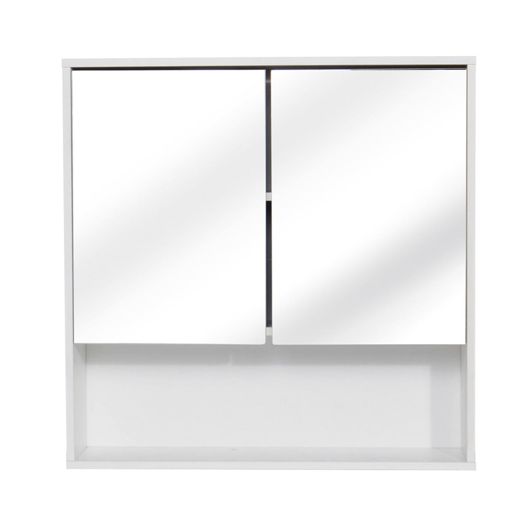 Bathroom Cabinet Mirrored Double Door Wall Mounted LED Mirrors Cupboard Storage White - Image 2