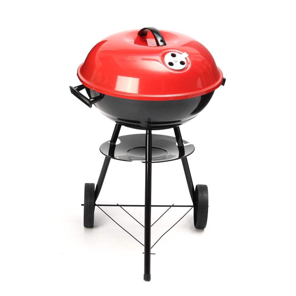 Portable Red Kettle Trolley BBQ Grill Charcoal Barbecue Wood Barbeque Picnic BBQ Grill - Image 2