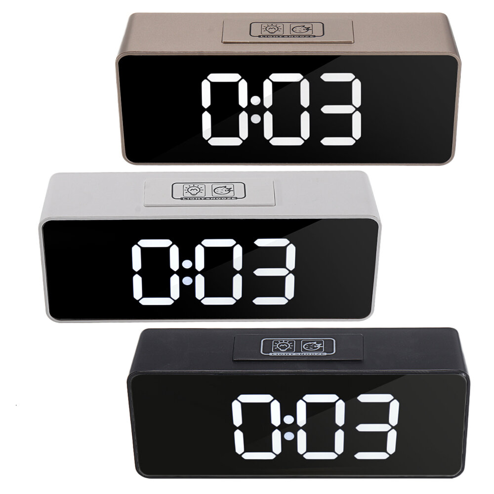 LED Mirror Alarm Clock Multifunctional Student Desktop Clock Makeup Mirror Clock USB Charging Music Alarm Clock - White