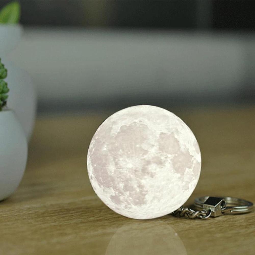 Portable Moon Light 3D Printing Keychain Colorful LED Night Lamp Creative Battery Powered Bag Decor - White with circle - Image 2