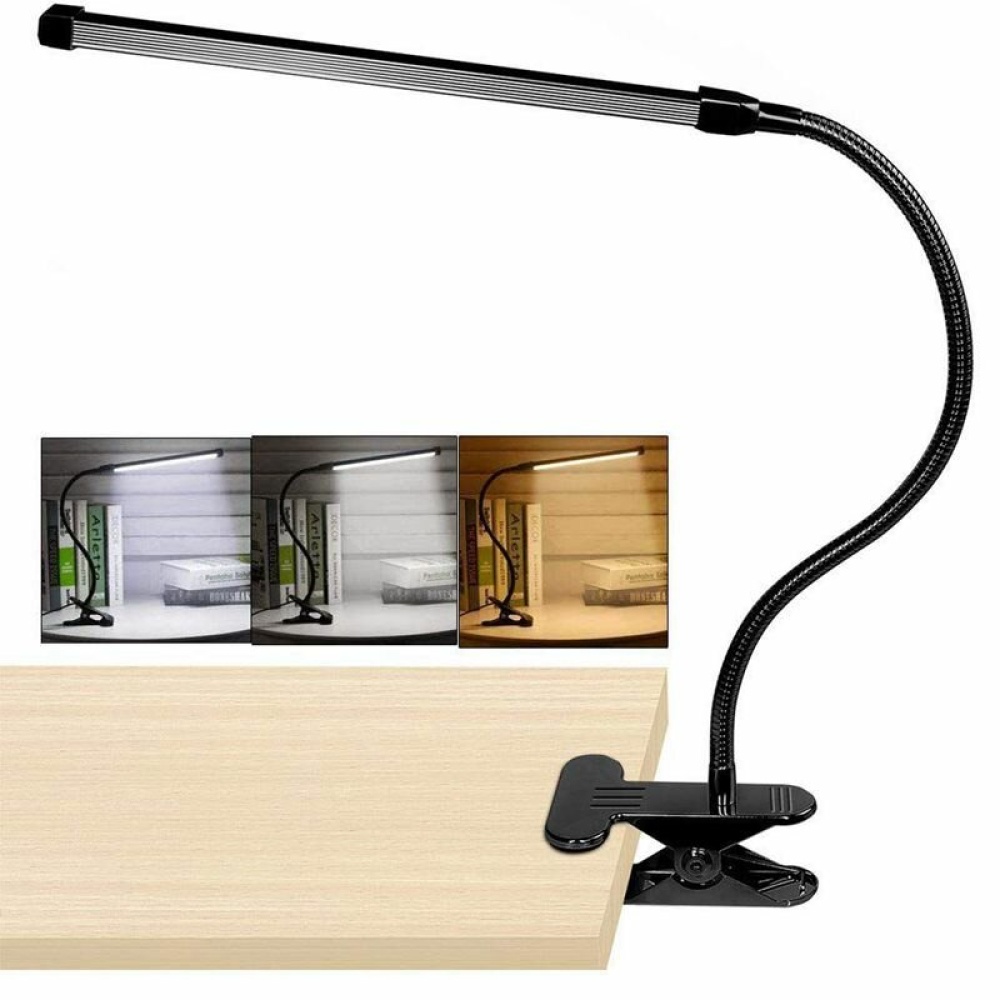 Clip-On LED Lamp USB Desk Bedside Table Reading Book LED Dimmable Light - Black - Image 2