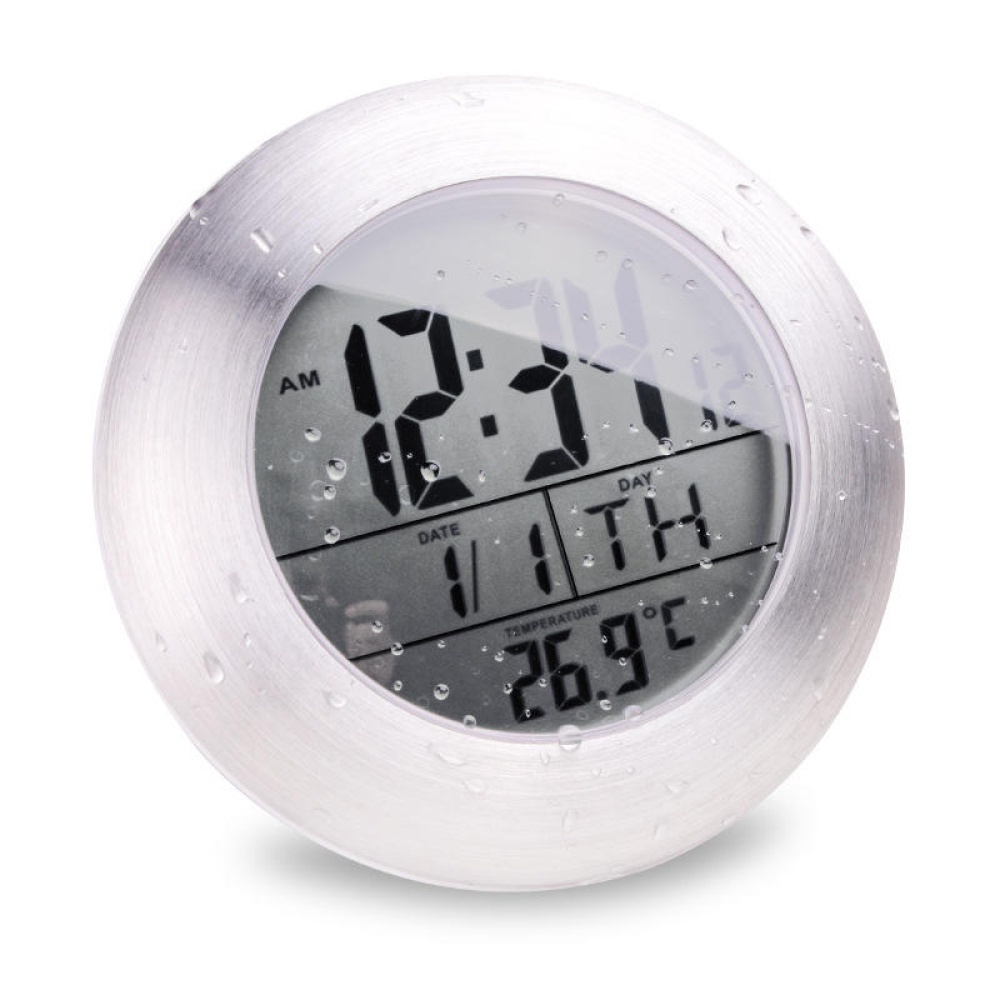 Emate Bathroom Waterproof Temparture Sensor Electronic Digital Clock With Sucker And Bracket - Round