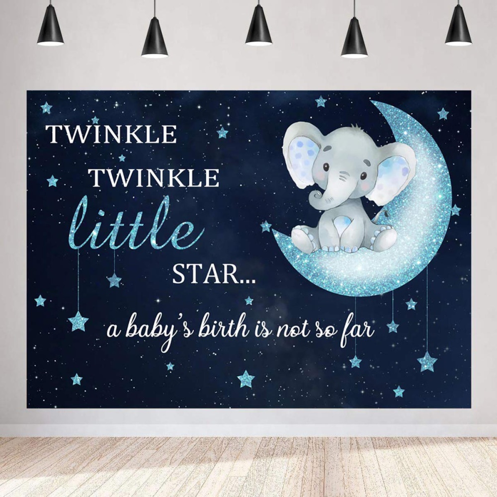 Blue Elephant Photography Backdrop Baby Shower Party Birthday Animals Background - M - Image 2