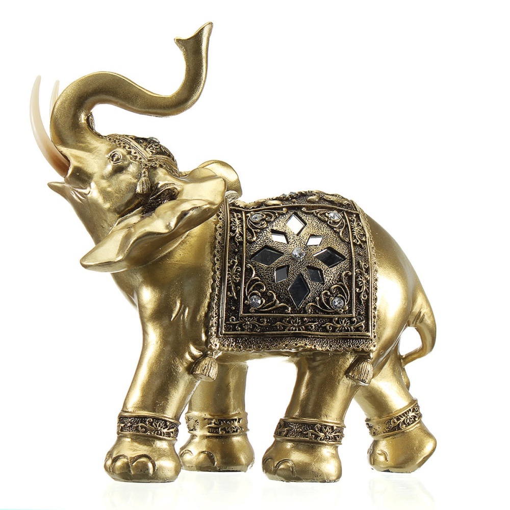 Lucky Charm Fengshui Mascot Golden Elephant Resin Mini Statue Home Desk Ornaments Gifts Home Decorations - S - Image 2