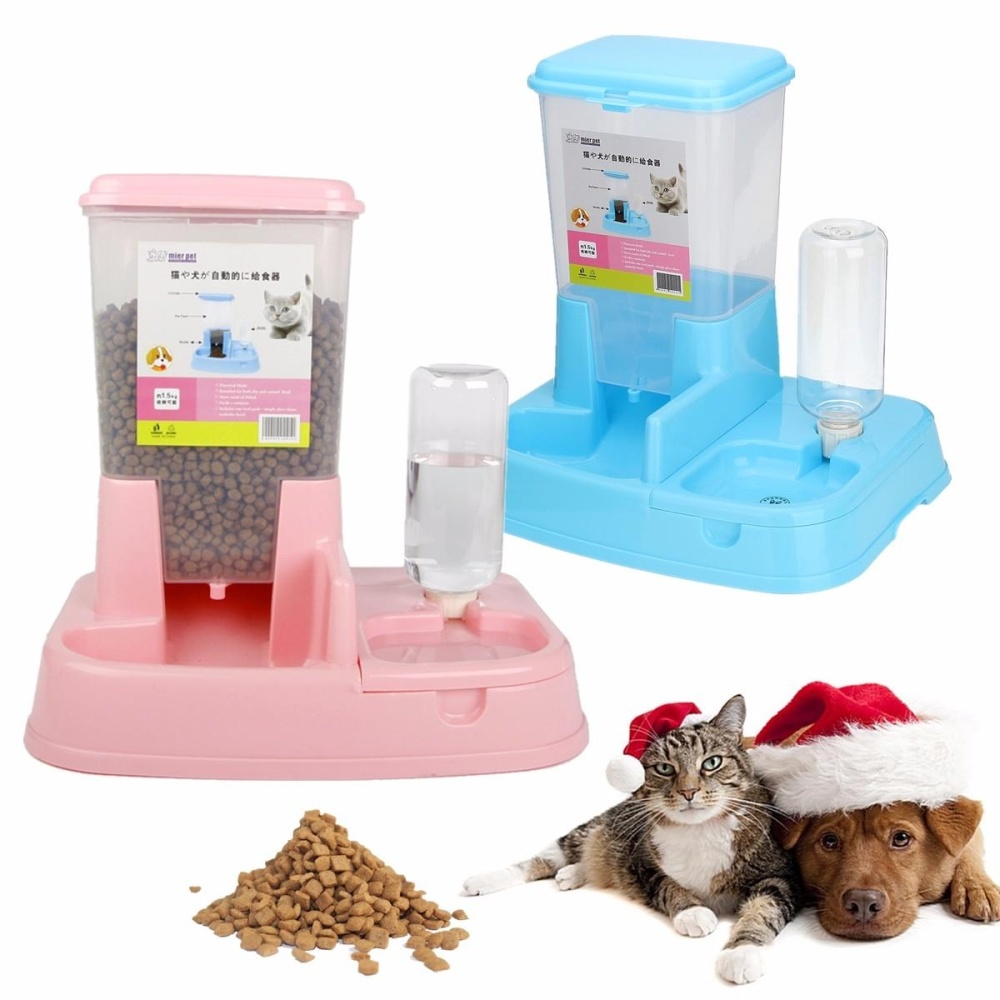 Pet Cat Dog Automatic Water Drinker Dispenser Food Feeder Dish Bowl Bottle Pet Bowl - Light Blue - Image 2