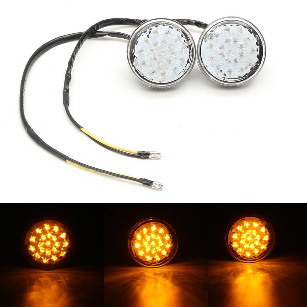 Pair 12V Universal Motorcycle Bike Round LED Turn Signal Indicator Blinker Light Lamp - Amber
