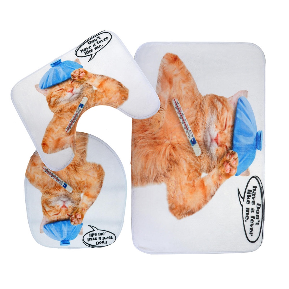 Toilet Seat Covers Bathroom Non-Slip Thermometer Fat Cat Pedestal Rugs Lid Toilet Covers Bath Mats - Image 2