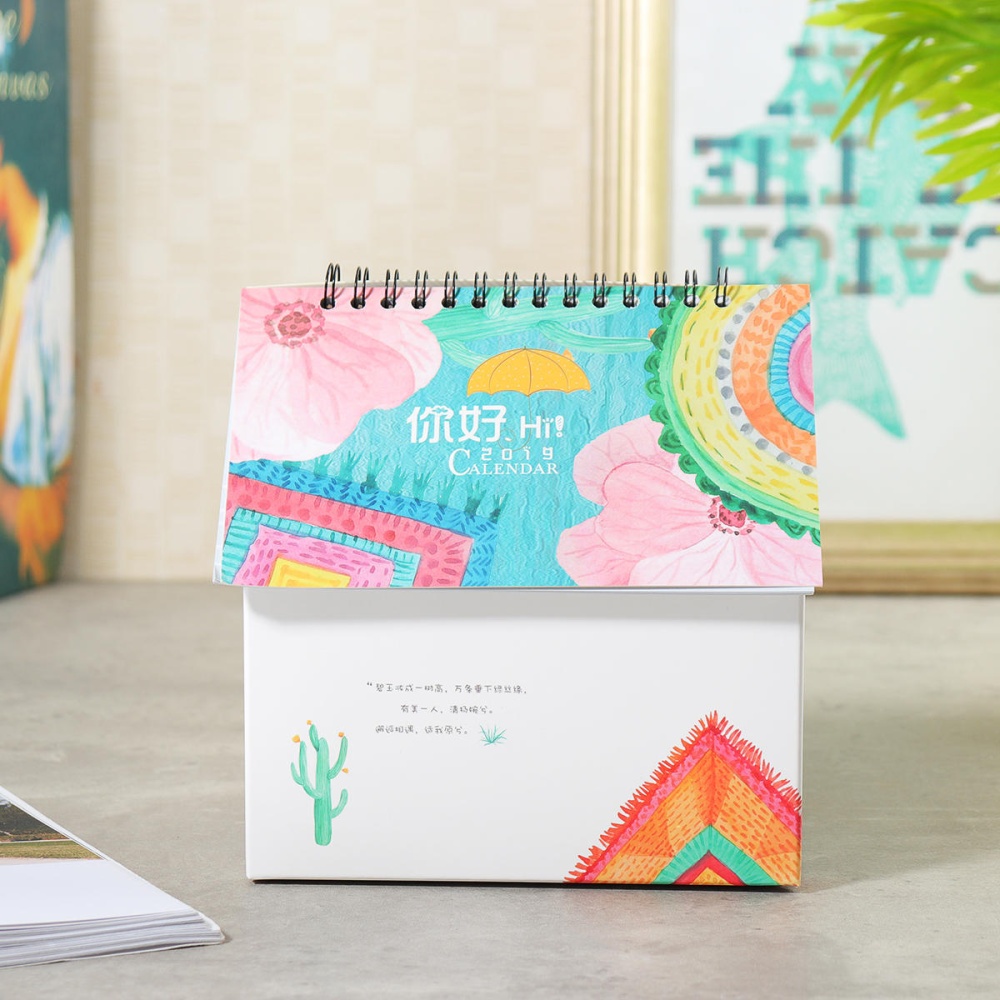 2019 Calendar Folding House Desktop Table Paper Note Storage Box Daily Organizer - 1 - Image 2