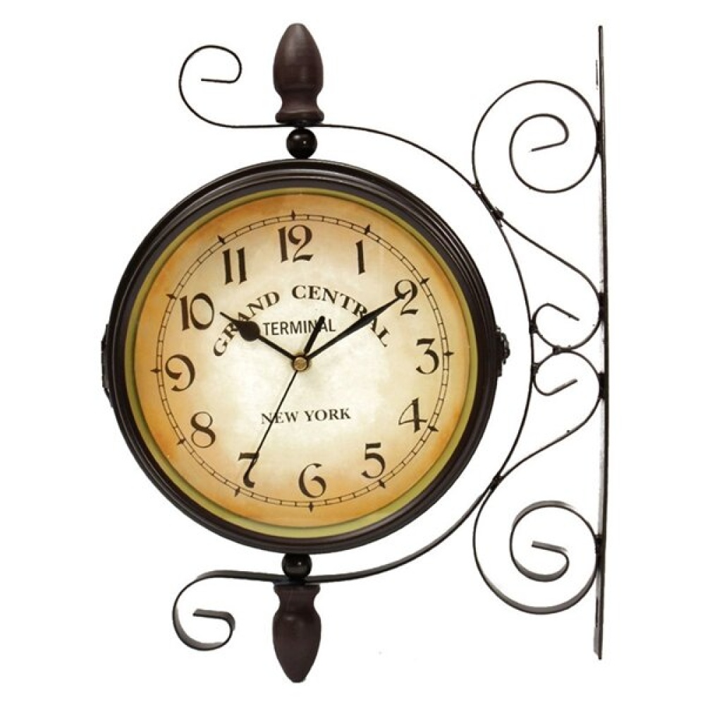 Rotating Double Side Wall Clock Garden Indoor & Outdoor Station Wall Mounted With Bracket - Image 2