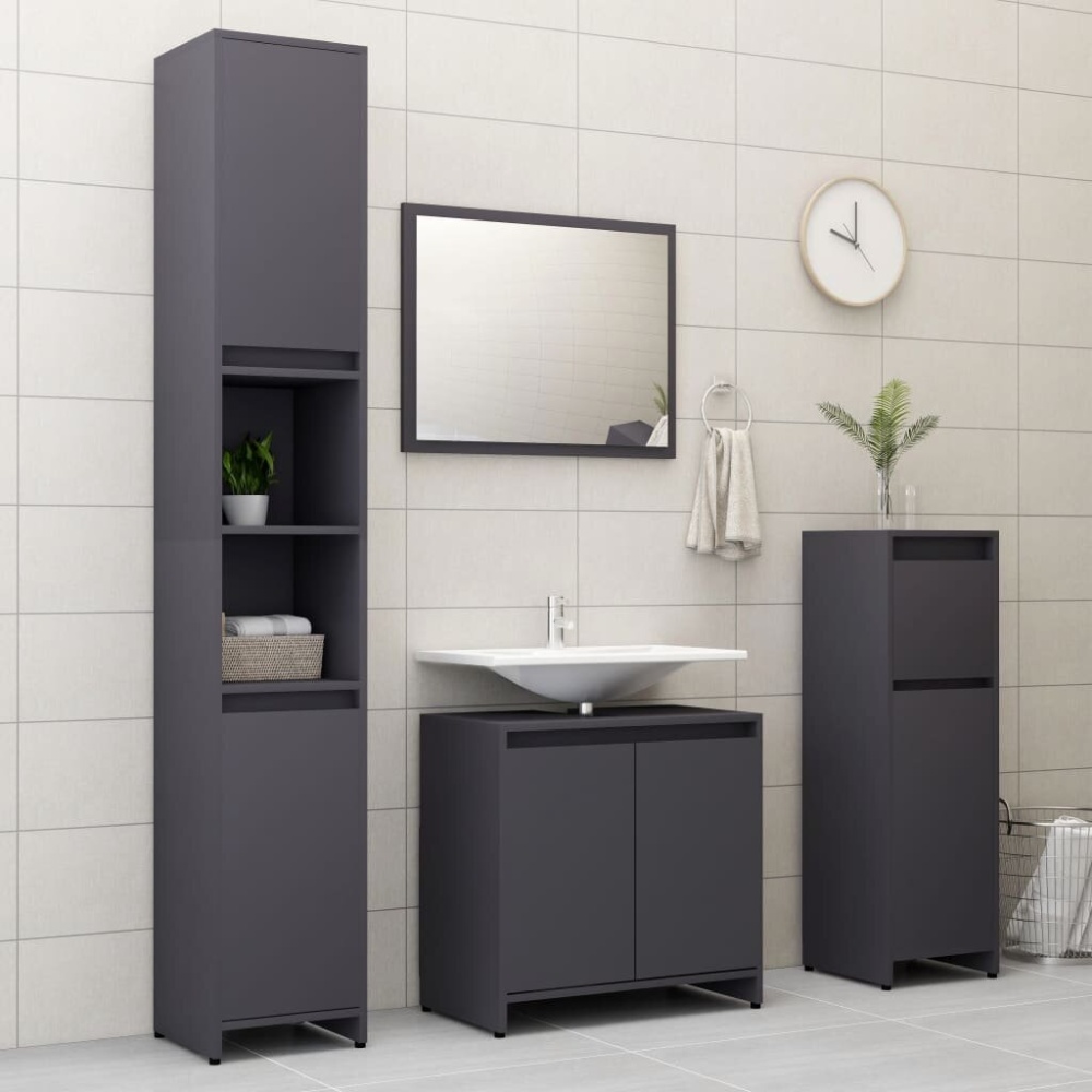 Bathroom Cabinet Gray 11.8"x11.8"x37.4" Chipboard - Image 2