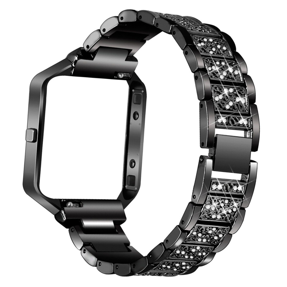 Link Bracelet Watchband Strap Stainless Steel Metal With Frame for Fitbit Blaze - Black - Image 2