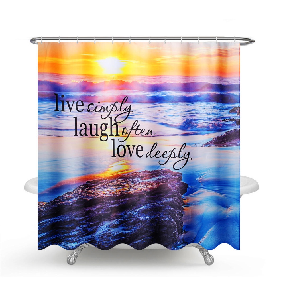 Sandy Beach Waterproof Bathroom Shower Curtain Toilet Cover Mat Non-Slip Rug Set - 45*75 - Image 2