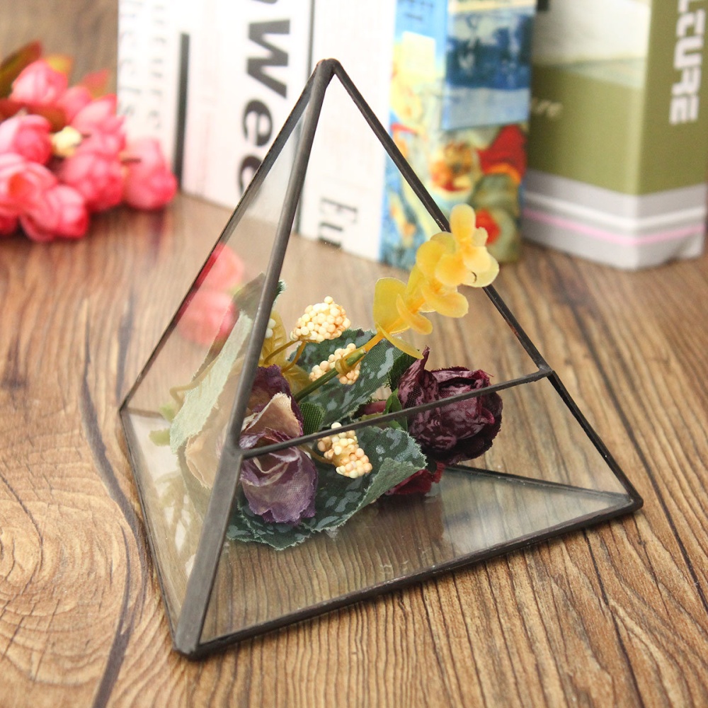 15cm Triangle Greenhouse Glass Terrarium DIY Micro Landscape Succulent Plants Flower Pot - Image 2