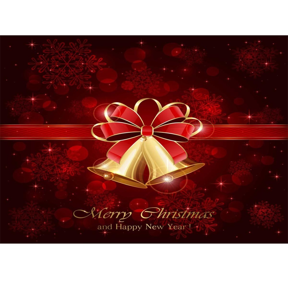 5x7FT Vinyl Merry Christmas Happy New Year Red Bell Ring Photography Backdrop Background Studio Prop - Image 2