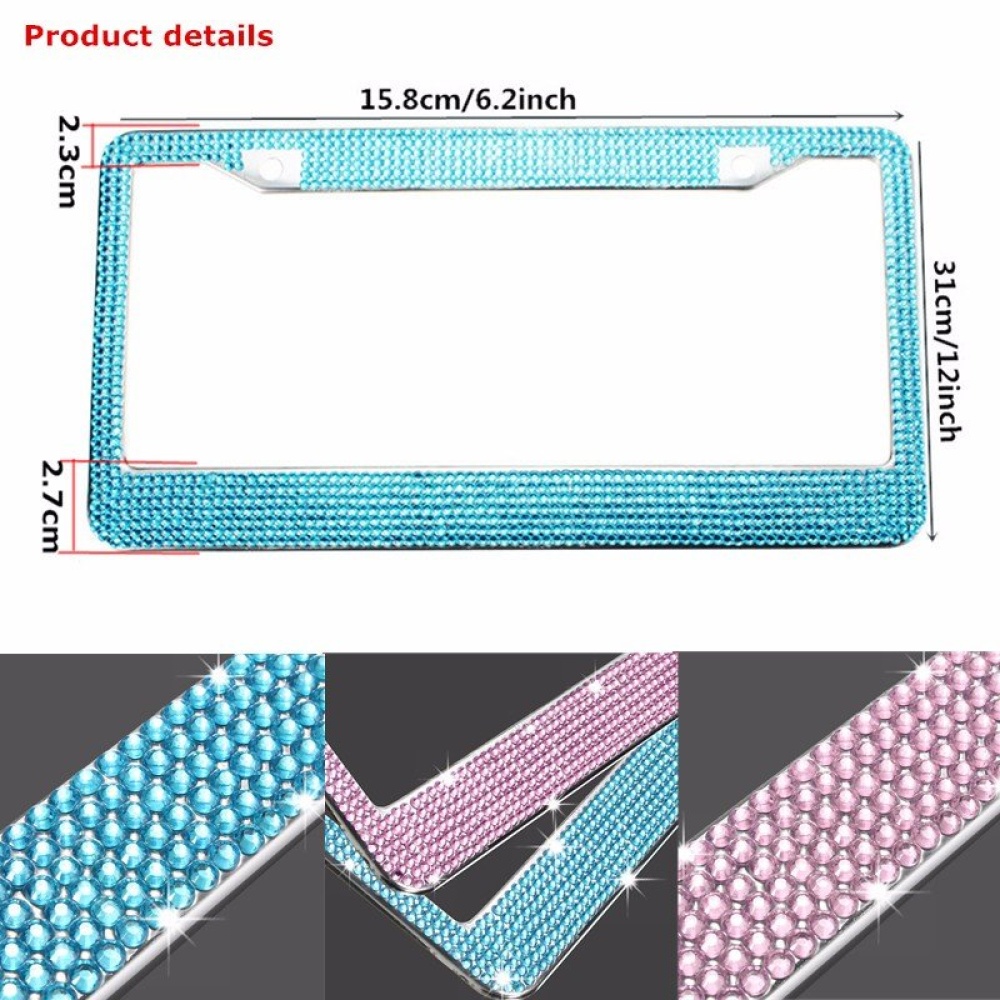 2 All Black Bling Glitter Crystal RhineStone License Plate Frame Car Truck - Red - Image 2