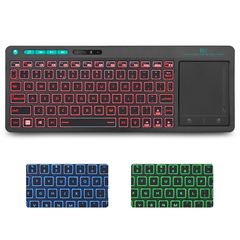 Rii K18 Plus Wireless Mini Keyboard LED Color Backlit with Touch Pad for TV Box PC - Black - Image 2