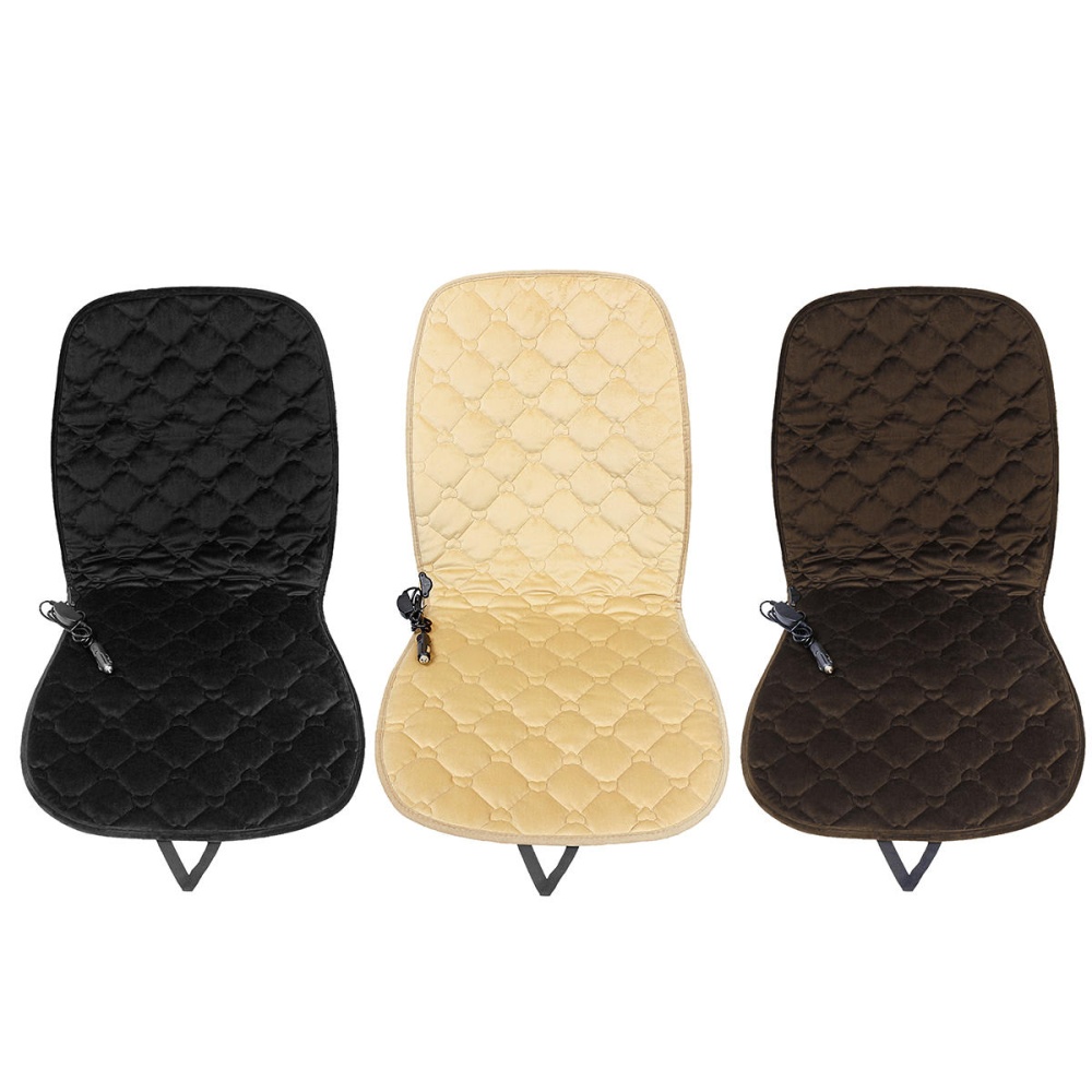 12V Car Plush Heated Seat Cushion Seat Warmer Winter Household Cover Electric Heating Mat - Beige - Image 2