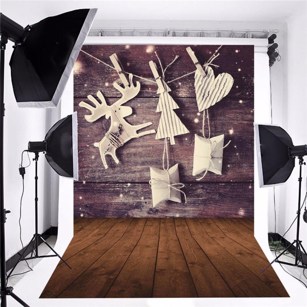 5 x 7 FT Christmas Theme Christmas Gift Elk Wood Board Photo Vinyl Background - Image 2