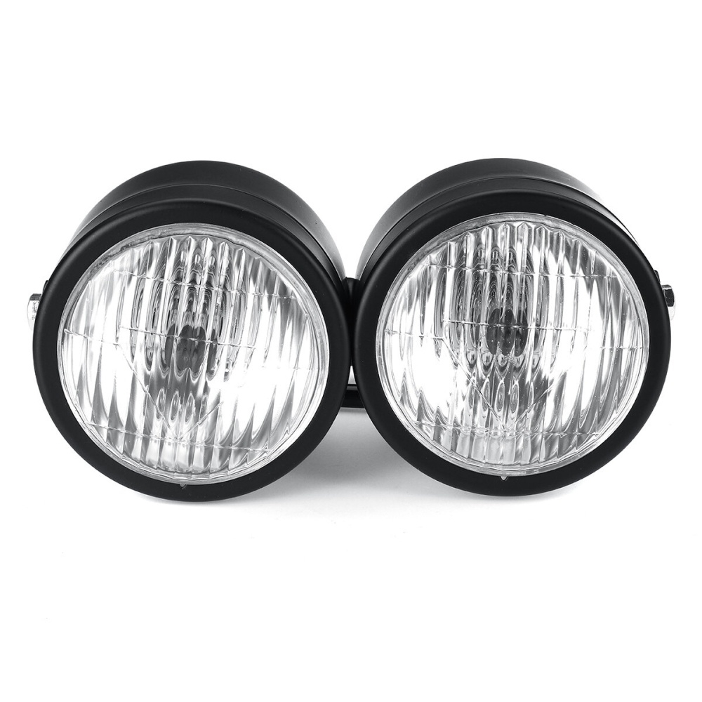 Black Twin Headlight Motorcycle Double Dual Lamp Street Fighter Dual Headlight - 6 - Image 2