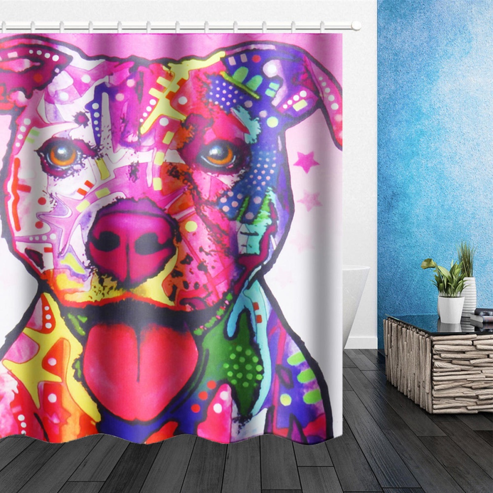 180 x 180CM Bathroom Shower Curtain Graffiti Dog Pattern Print Waterproof Polyester Shower Curtain - Image 2