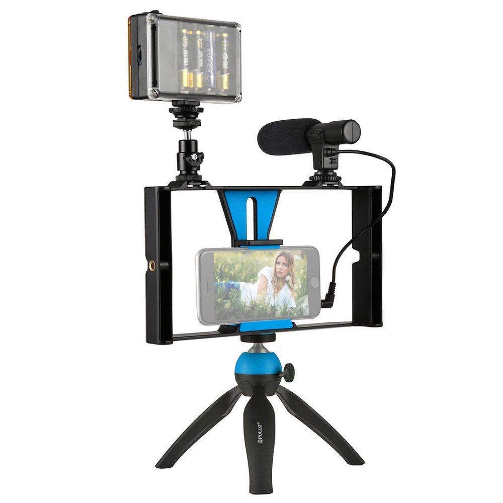 PULUZ PKT3023 Smartphone Video Rig LED Studio Light Video Shotgun Microphone Mini Tripod Mount Kits - Image 2