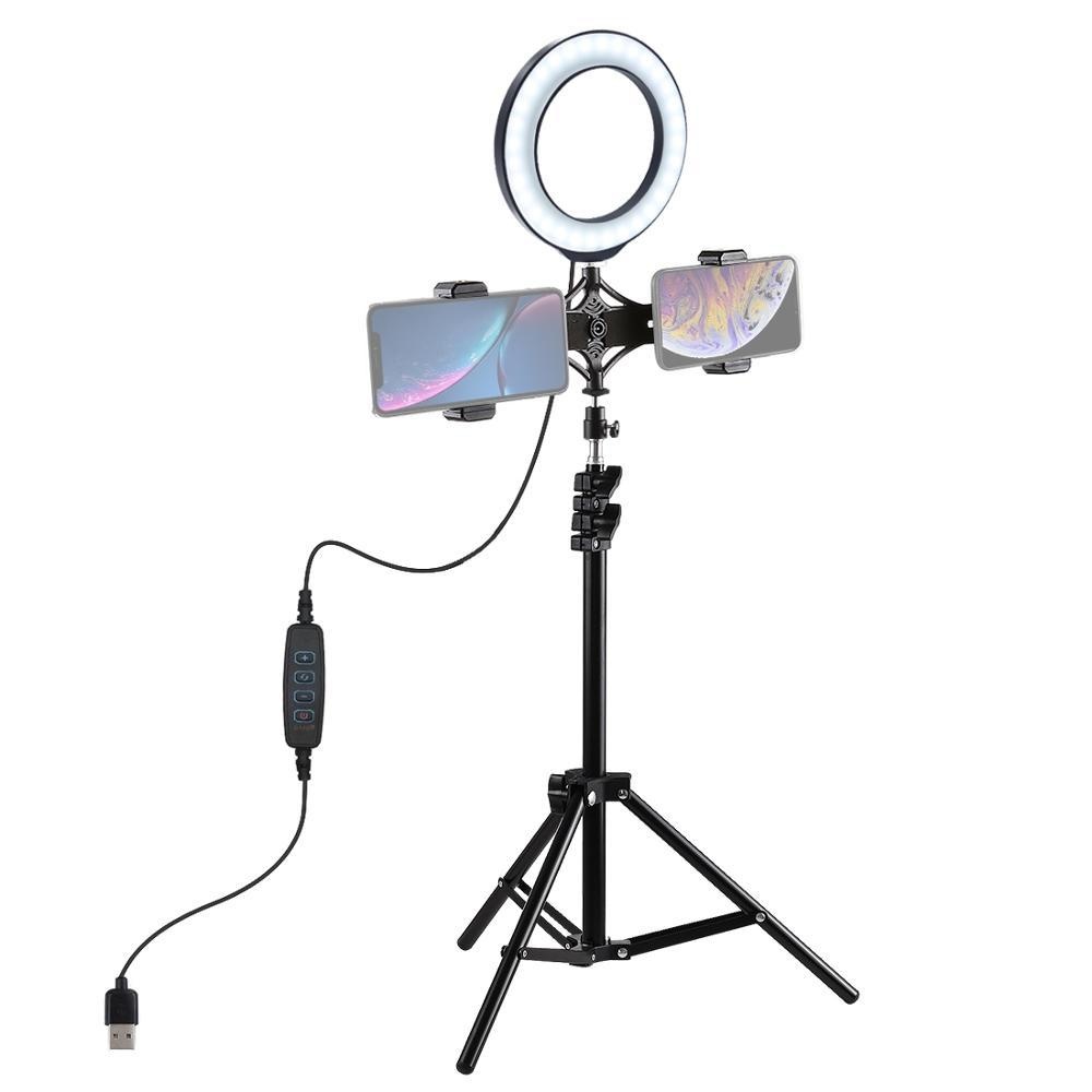 PULUZ PKT3036 6.2 Inch USB Controller Video Ring Light with 110CM Tripod Light Stand Dual Phone Clip for Tik Tok Youtube Live Streaming - Image 2