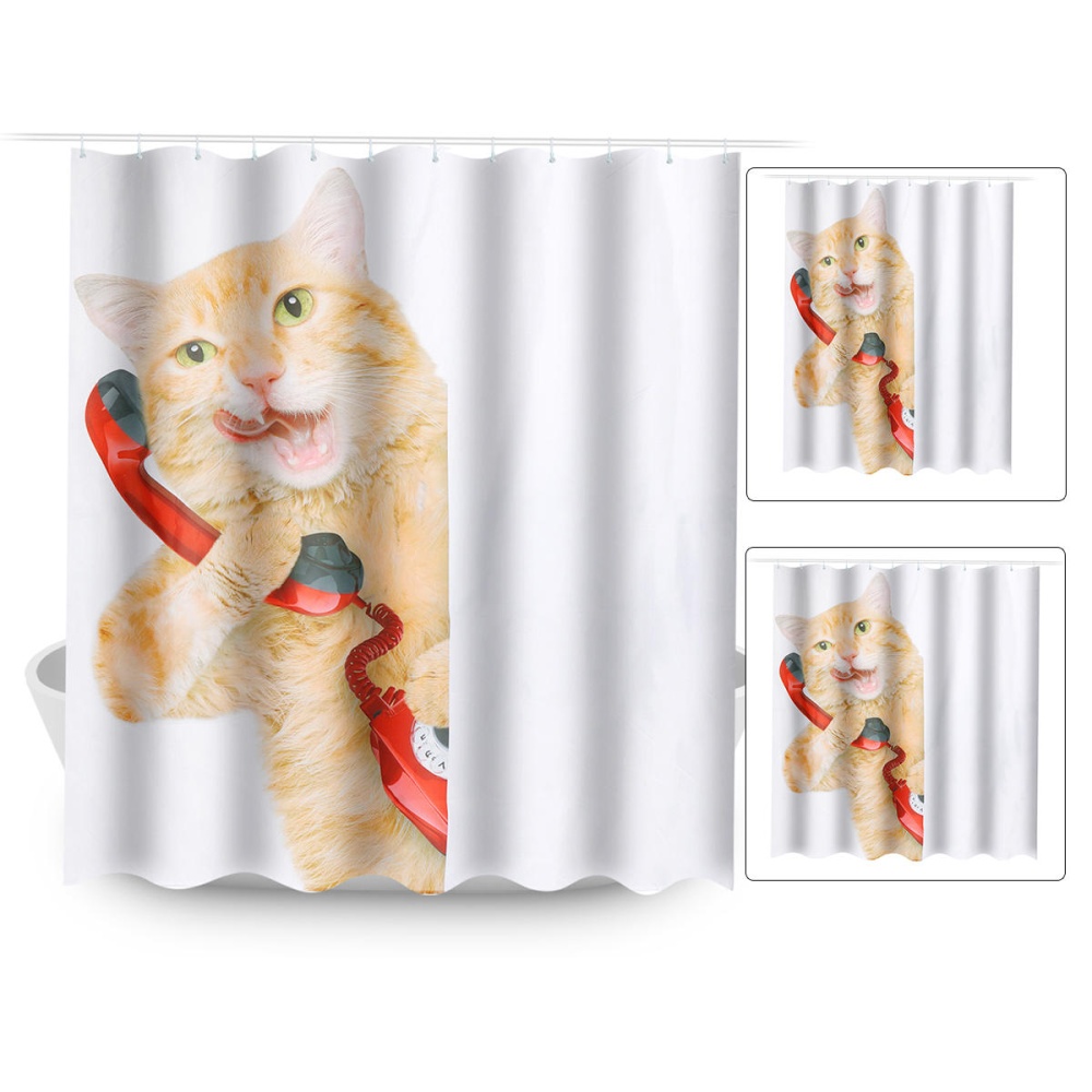 150/180X180CM Cat Bathroom Waterproof Shower Curtain With 12 White C-shaped Plastic Hooks - 150x180cm - Image 2