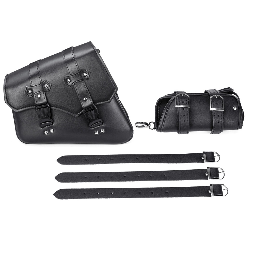 Motorcycle Saddle Bag PU Leather Waterproof Saddlebags Black Left/Right Side For Harley Davidson Universal - Left - Image 2