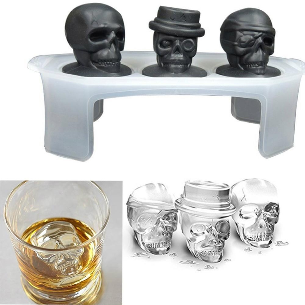 3D Skull Ice Cube Tray  Ice Mold Cocktiail Silicone Ice-cream Mold Maker Set Of 3 - Image 2