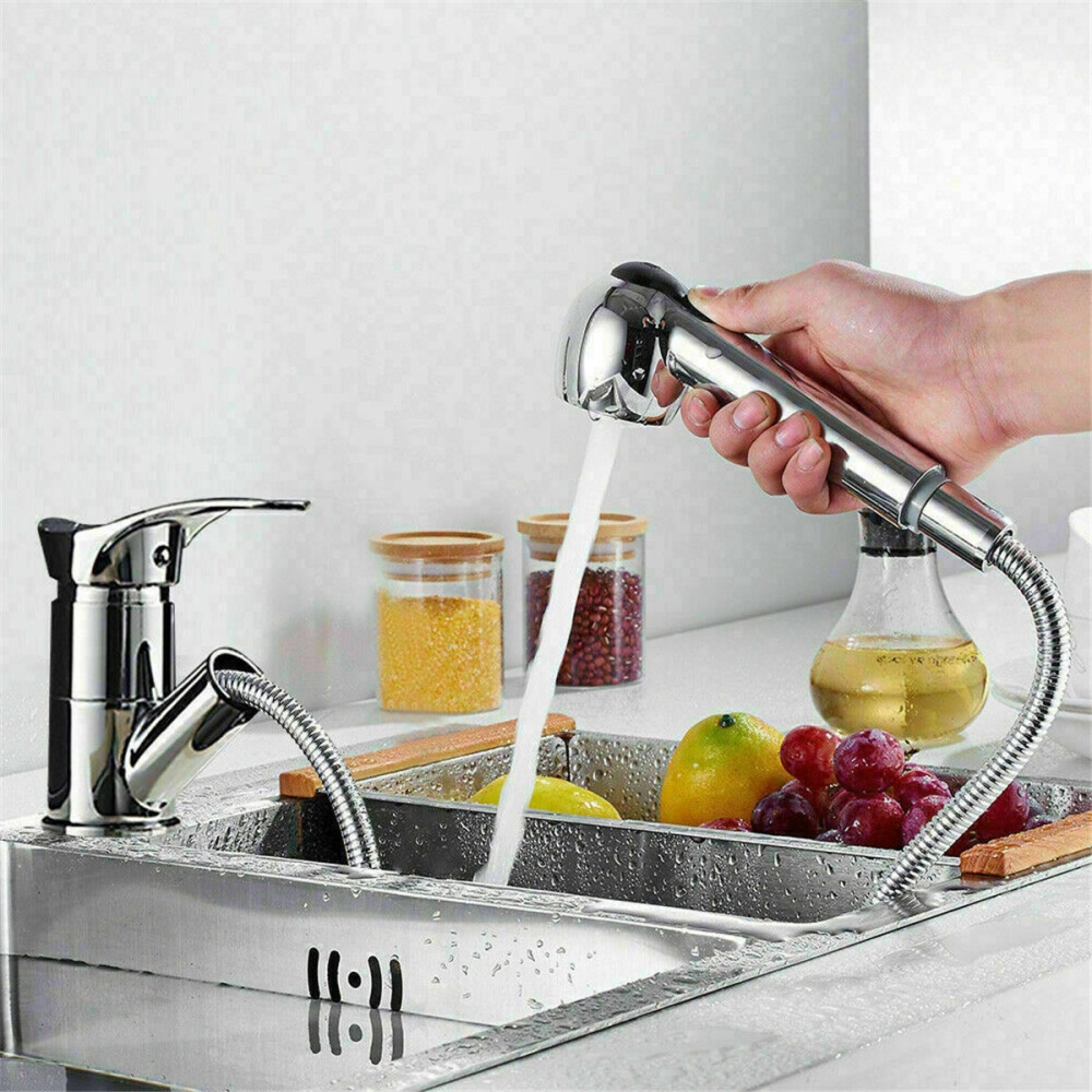 Kitchen Sink Faucet Pull Out Spray Head Single Lever Chrome Mono Brass Tap - Image 2