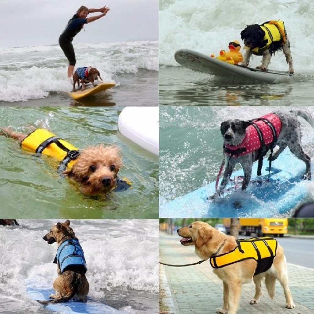 L Pet Aquatic Reflective Preserver Float Vest Dog Cat Saver Life Jacket New - Blue Dot - Image 2