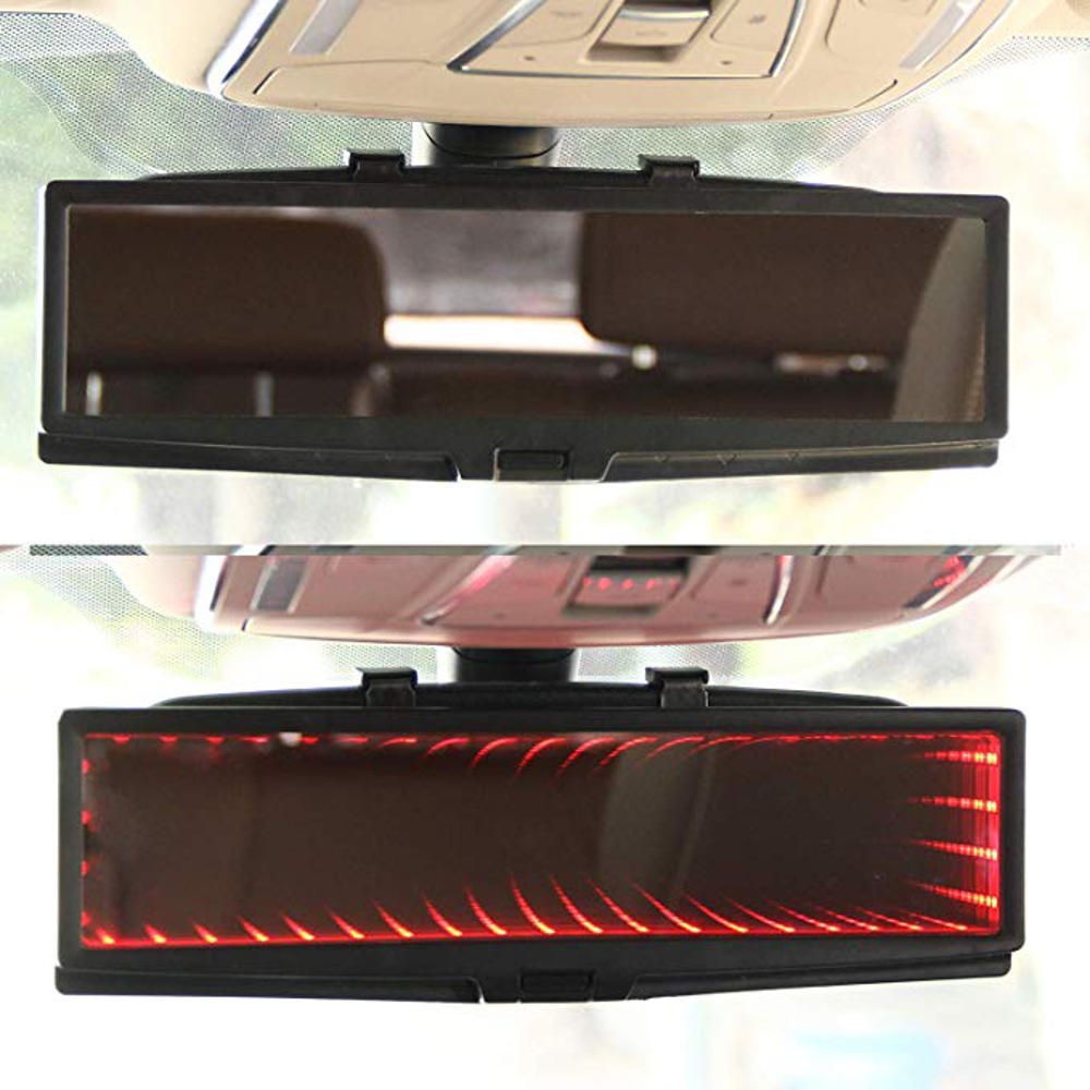 3D Car LED Interior Anti-Glare Rearview Mirror HD Wide Angle Plane Reflector Mirror Adjustable - White - Image 2