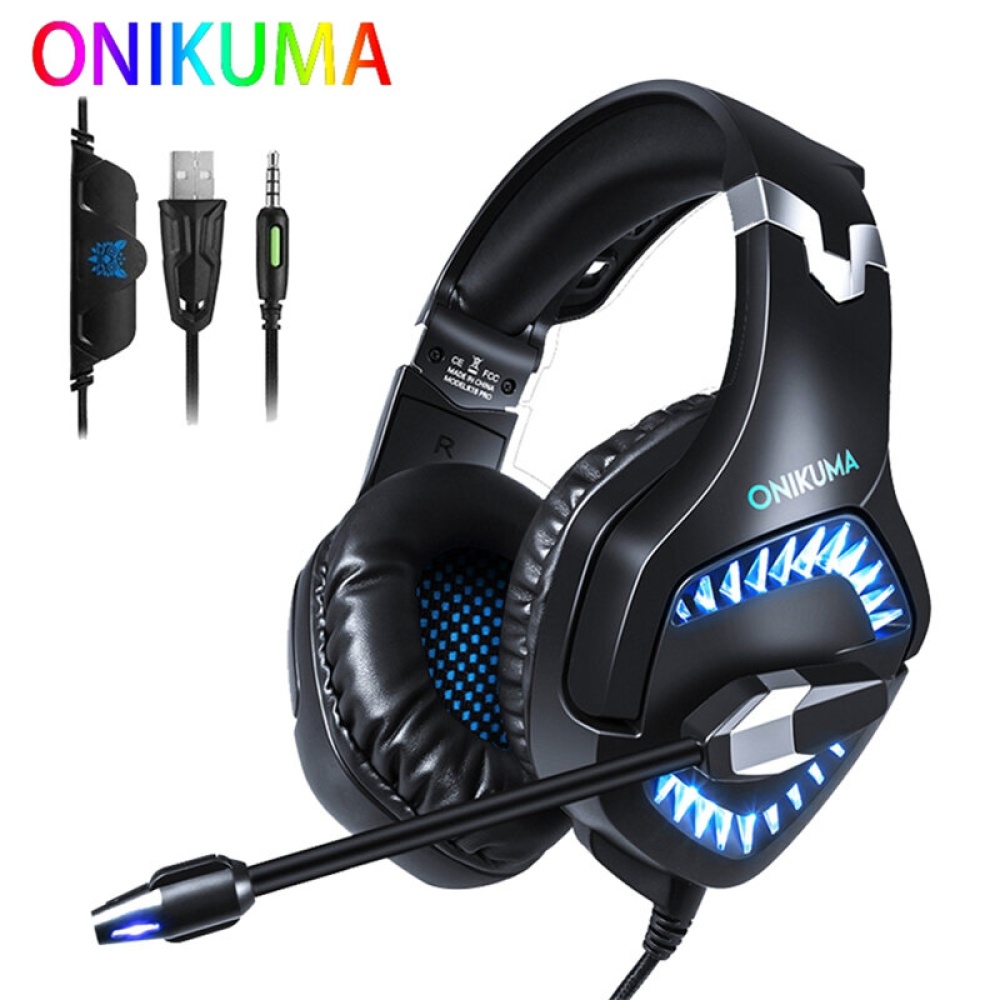 ONIKUMA K1 Pro Gaming Headphone PS4 Headset Bass 3D Surround Stereo Gamer Headset with Mic for PS4 Laptop Phone Xbox - Black blue - Image 2