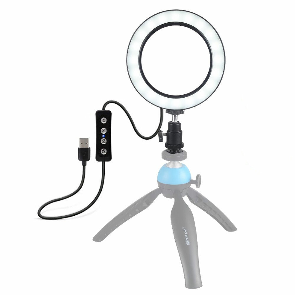 PULUZ PU377 USB 4.6 Inch 3 Modes 3200K-5500K Dimmable LED Video Ring Light with Cold Shoe Tripod Ball Head - Image 2