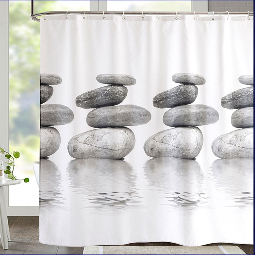 71x71" Gray Stone Pebbles Waterproof Shower Curtain Home Bath Decor with Hooks - Image 2