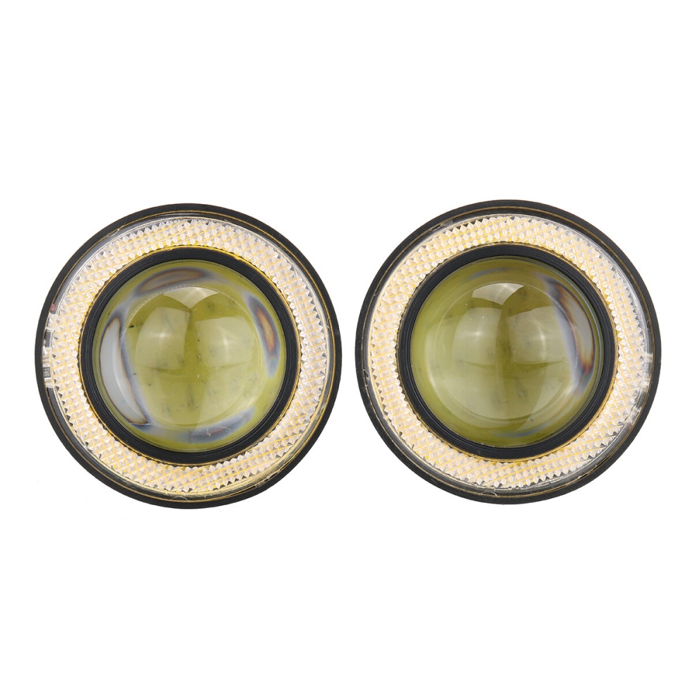 Pair 7 Colours Angel Eyes Halo Car Fog Lights Lamp Projector DRL COB LED Bulbs - Yellow 3.5 inch - Image 2