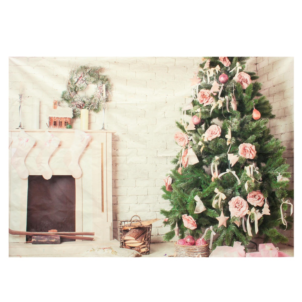 7x5ft Christmas Tree Fireplace Photography Backdrop Photo Studio Prop Background - Image 2