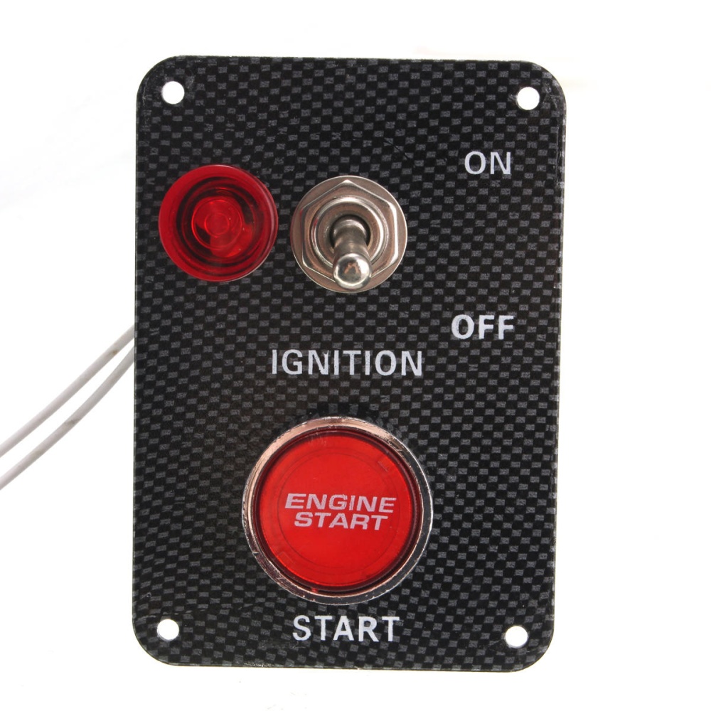 12V Racing Car Ignition Switch Kit Carbon Panel Toggle Engine Start Push Button - Image 2