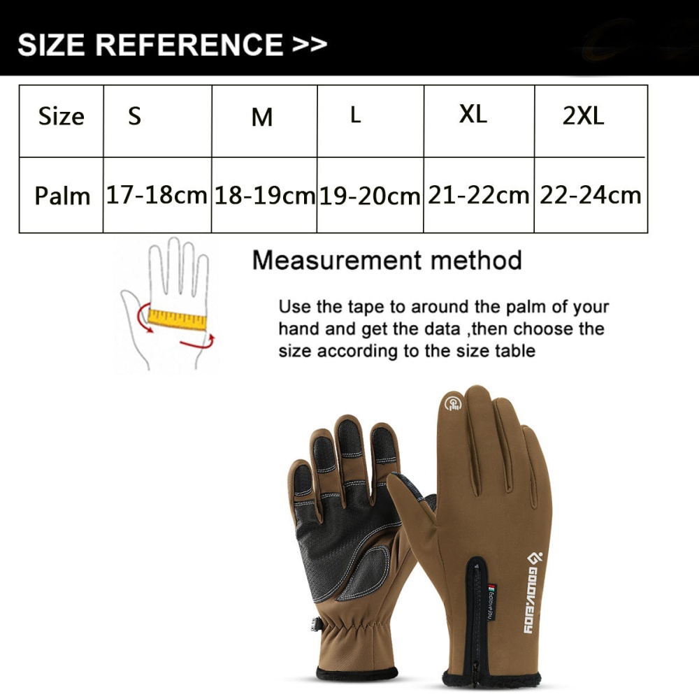 Touch Screen Gloves Zipper Thermal Winter Sports Skiing Warm Mittens Waterproof Brown - S - Image 2