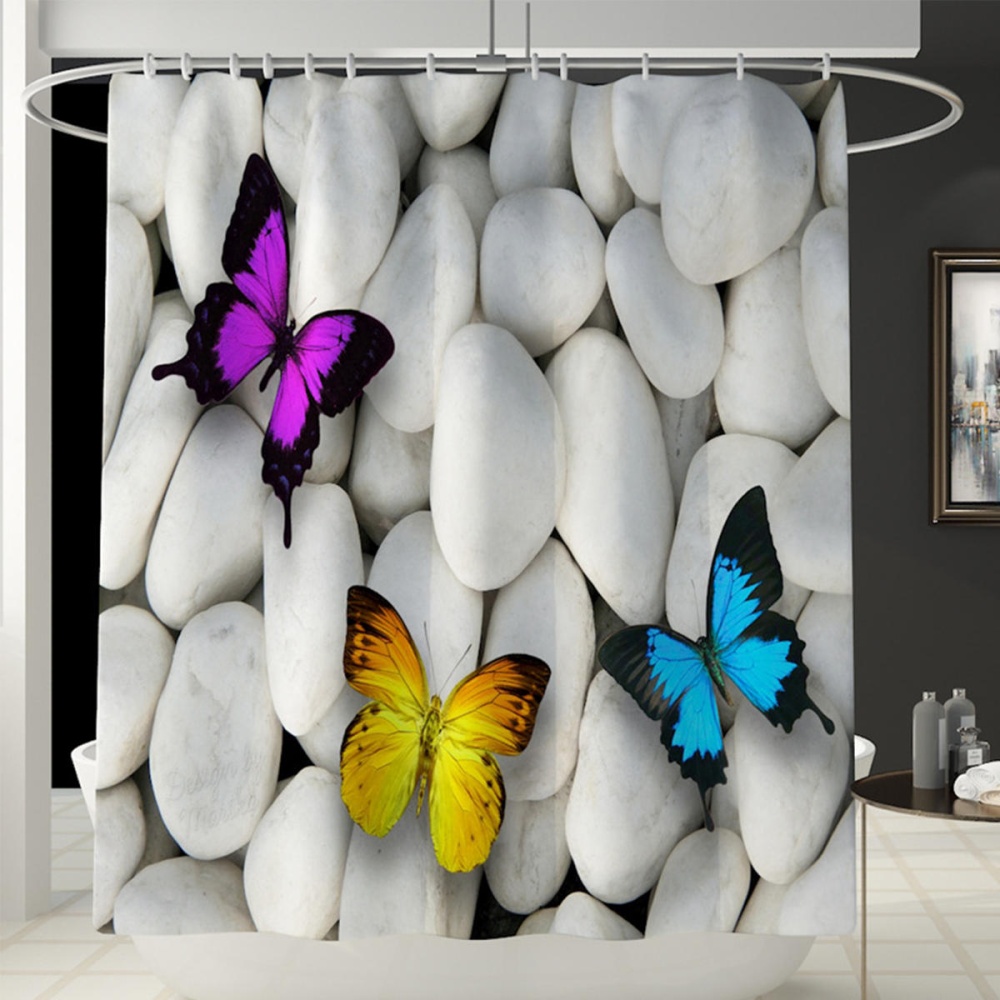 4/3/1PCS Bathroom Toilet Four-piece Floor Mat Shower Curtain Door Mat Bathroom Carpet Butterfly And Stone PVC Mesh - #1 - Image 2