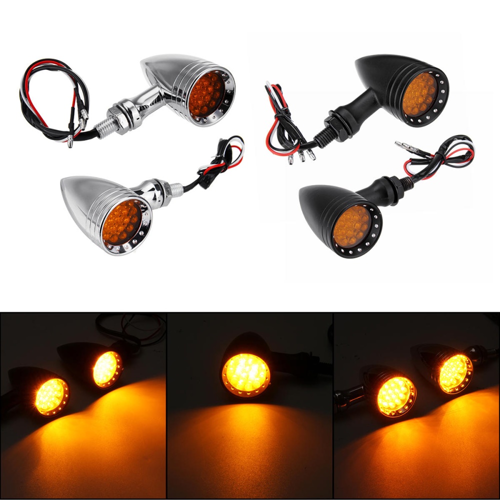 12V Motorcycle Bullet 20 LED Turn Signal Indicator Lights Amber Edge Cut Aluminum Alloy - Chrome - Image 2