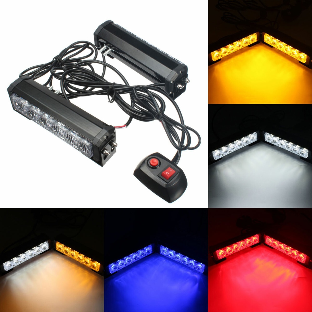 2PCS 12V 6 LED Strobe Lamp Car Truck Warning Flashing Emergency Grille Bar - Yellow - Image 2