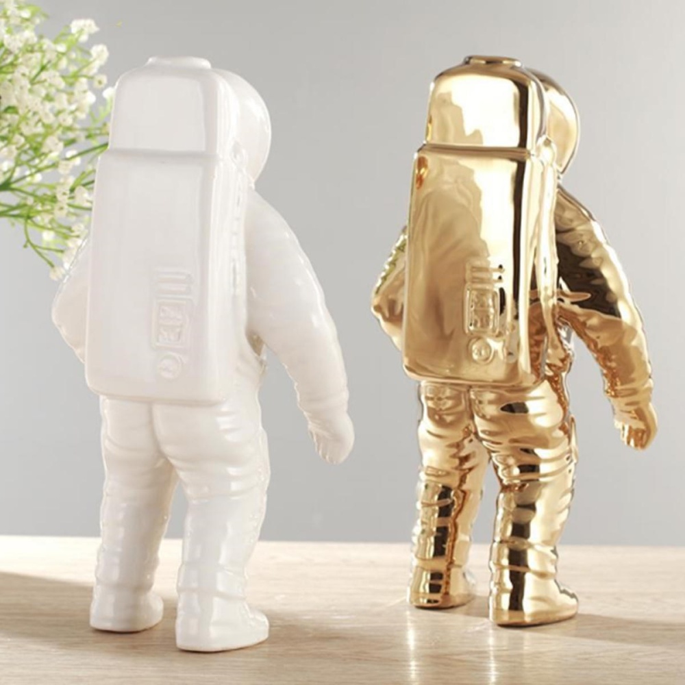 3 color Space Man Sculpture Astronaut Fashion Vase Ceramic Flower Planter Vase Space Man Sculpture Cosmonaut Home office Decor - S Silver - Image 2