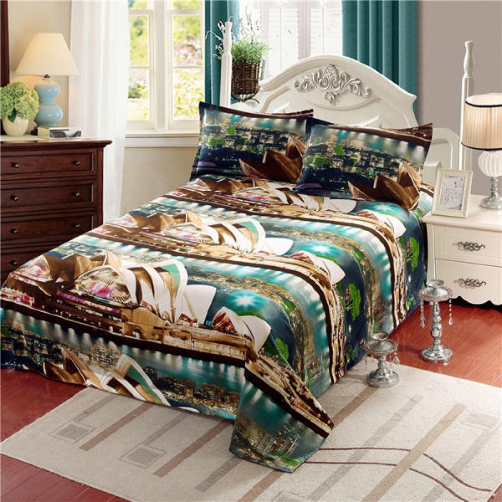 4pcs Suit Polyester Fiber 3D Sydney Opera House Reactive Dyeing Bedding Sets King Queen Size - Image 2