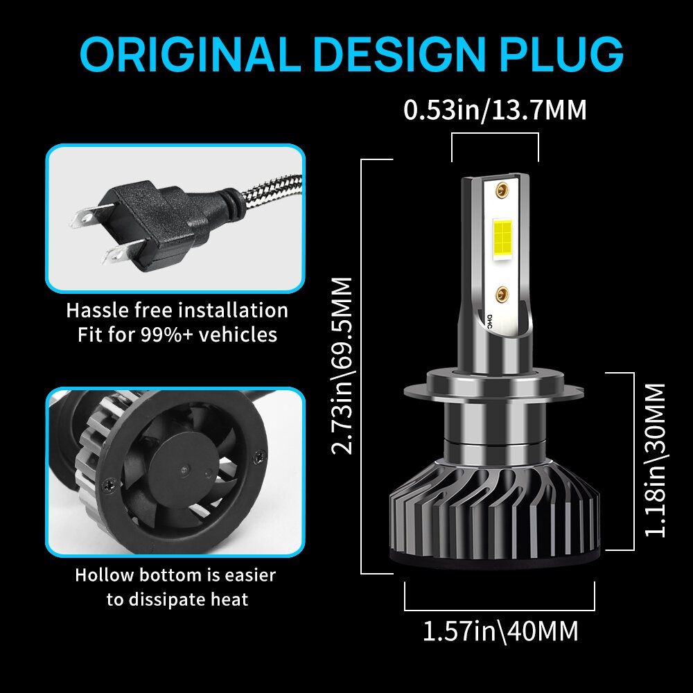 Infitary F2-3570 2PCS 60W Car LED Headlights Bulbs H7 9005 9006 H1 H3 H11 H4 9004 H13 9007 IP68 Waterproof Lamp 6600LM 6500K - H4 - Image 2