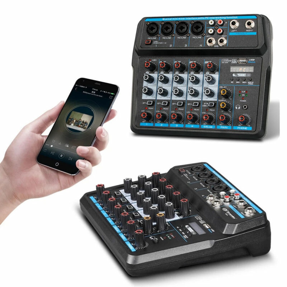 Drembo M 4/6-channel Protable bluetooth Digital Audio Mixer Console with Sound Card USB 48V Phantom Power for DJ PC Recording - A - Image 2